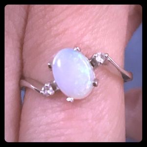 Opal with Diamond accents 10k white gold ring